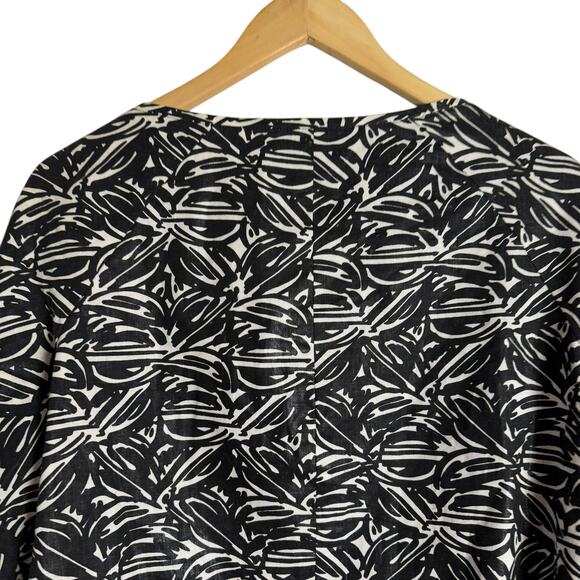 Lafayette 148 New York Black White Linen Printed 3/4 Sleeve Jacket Size 12 - Picture 7 of 9